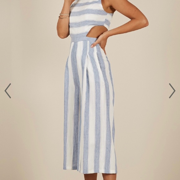 OUT DREAM YOURSELF JUMPSUIT IN BLUE STRIPE LINEN LOOK - Picture 3 of 8